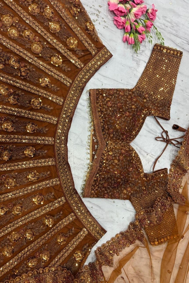 Premium Soft Butterfly Net Lehenga Choli With Embroidery & Heavy Glass Sequins Work - Rosepetals Luxe
