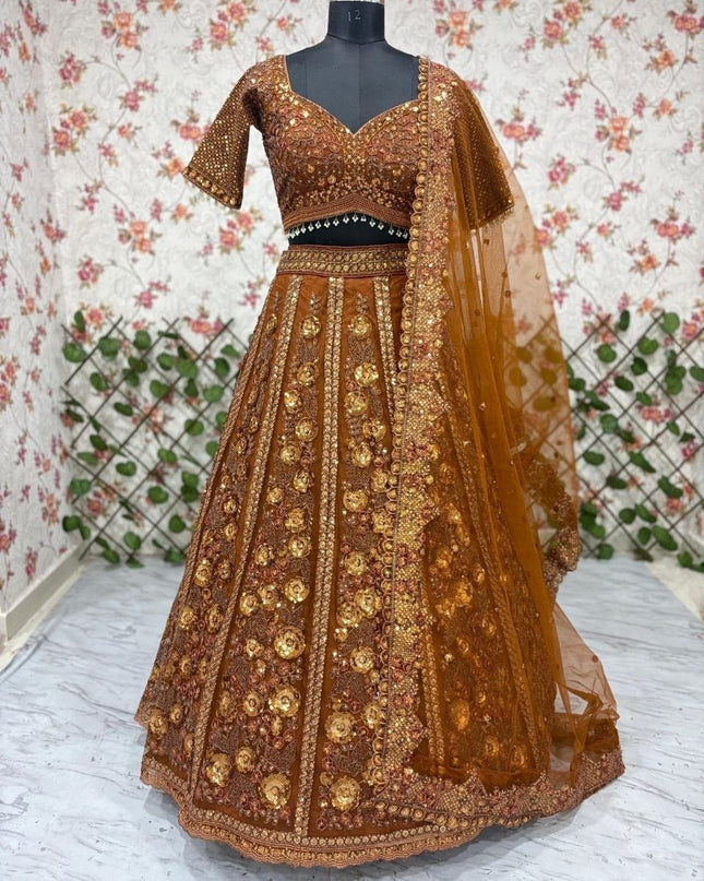 Premium Soft Butterfly Net Lehenga Choli With Embroidery & Heavy Glass Sequins Work - Rosepetals Luxe