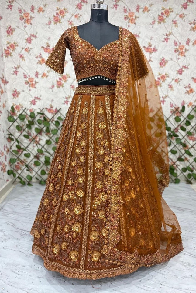 Premium Soft Butterfly Net Lehenga Choli With Embroidery & Heavy Glass Sequins Work - Rosepetals Luxe