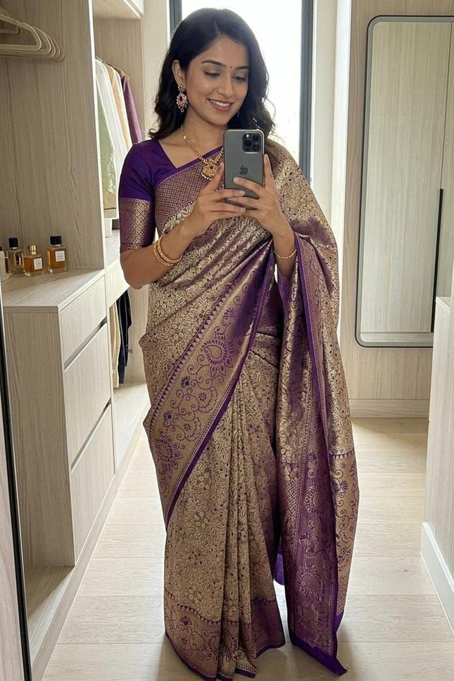 Premium Soft Kanjivaram Silk Saree with Zari Weaving Border & Rich Pallu - Rosepetals Luxe
