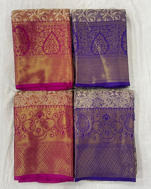 Premium Soft Kanjivaram Silk Saree with Zari Weaving Border & Rich Pallu - Rosepetals Luxe