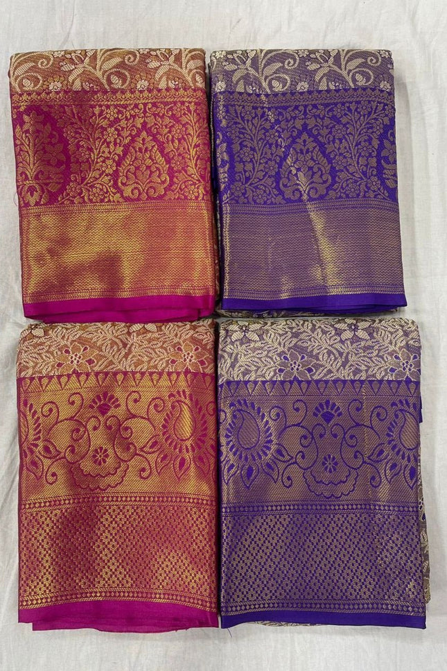 Premium Soft Kanjivaram Silk Saree with Zari Weaving Border & Rich Pallu - Rosepetals Luxe