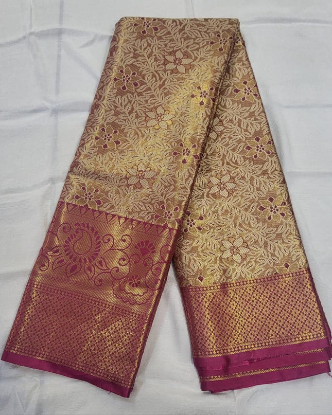 Premium Soft Kanjivaram Silk Saree with Zari Weaving Border & Rich Pallu - Rosepetals Luxe