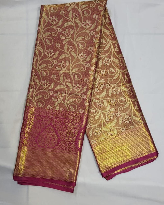 Premium Soft Kanjivaram Silk Saree with Zari Weaving Border & Rich Pallu - Rosepetals Luxe