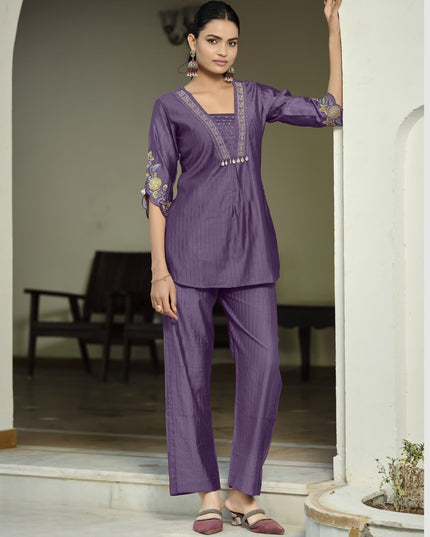 Premium Soft Viscose Bombay Fabric Coord Set With Thread Work And Hand Work - Rosepetals Luxe