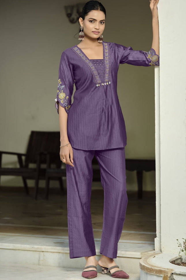 Premium Soft Viscose Bombay Fabric Coord Set With Thread Work And Hand Work - Rosepetals Luxe