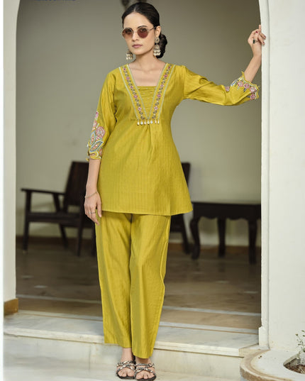 Premium Soft Viscose Bombay Fabric Coord Set With Thread Work And Hand Work - Rosepetals Luxe