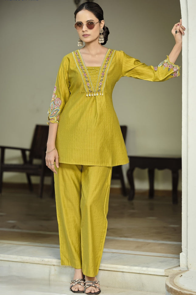 Premium Soft Viscose Bombay Fabric Coord Set With Thread Work And Hand Work - Rosepetals Luxe