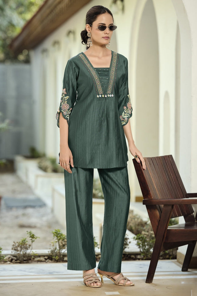 Premium Soft Viscose Bombay Fabric Coord Set With Thread Work And Hand Work - Rosepetals Luxe