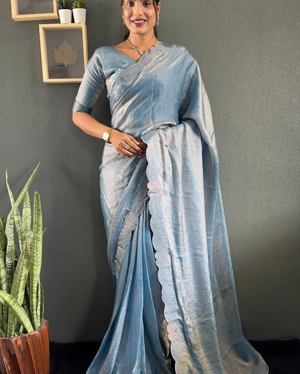 Premium Space Silk Saree with Swarovski Work & Cutwork Border - Rosepetals Luxe