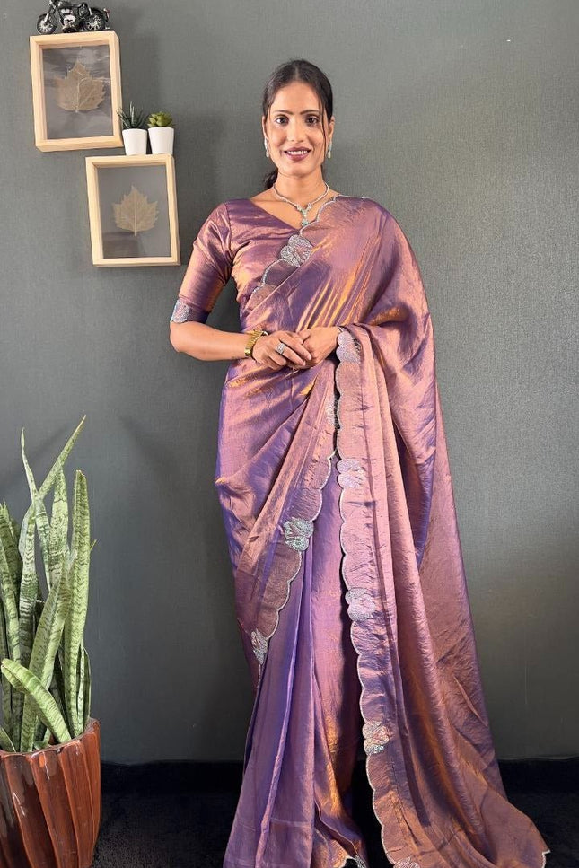 Premium Space Silk Saree with Swarovski Work & Cutwork Border - Rosepetals Luxe