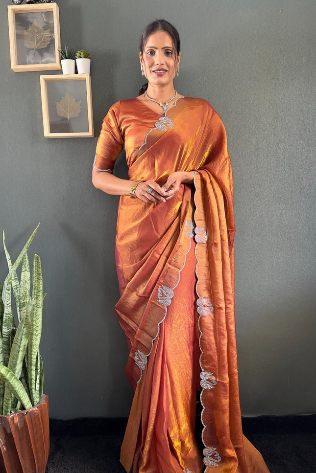 Premium Space Silk Saree with Swarovski Work & Cutwork Border - Rosepetals Luxe