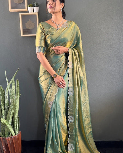 Premium Space Silk Saree with Swarovski Work & Cutwork Border - Rosepetals Luxe