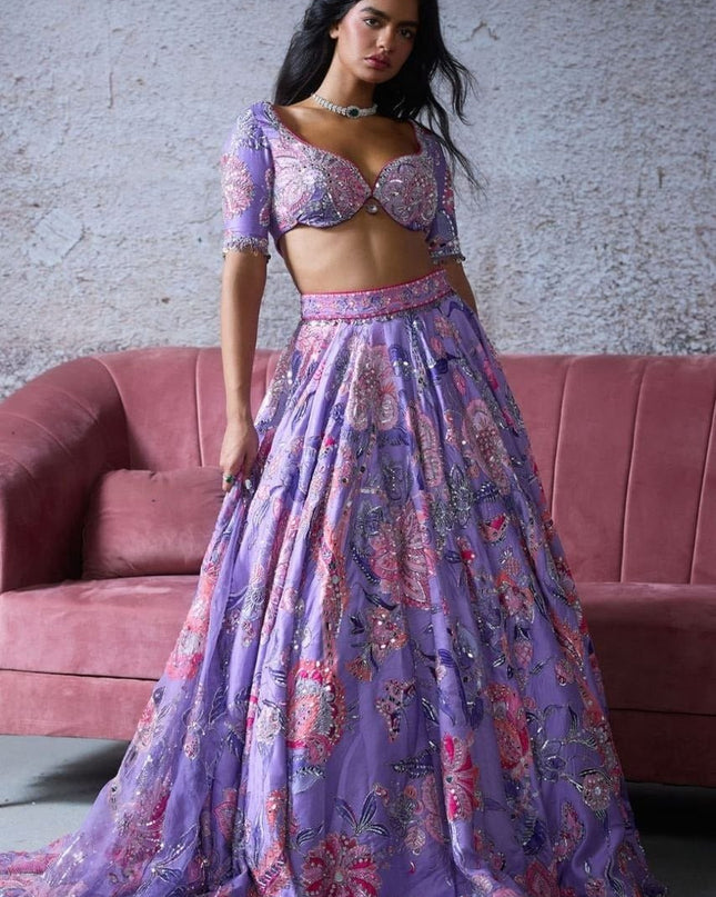 Premium Taby Silk Lehenga With Beautiful Embroidery Sequins Work - Rosepetals Luxe