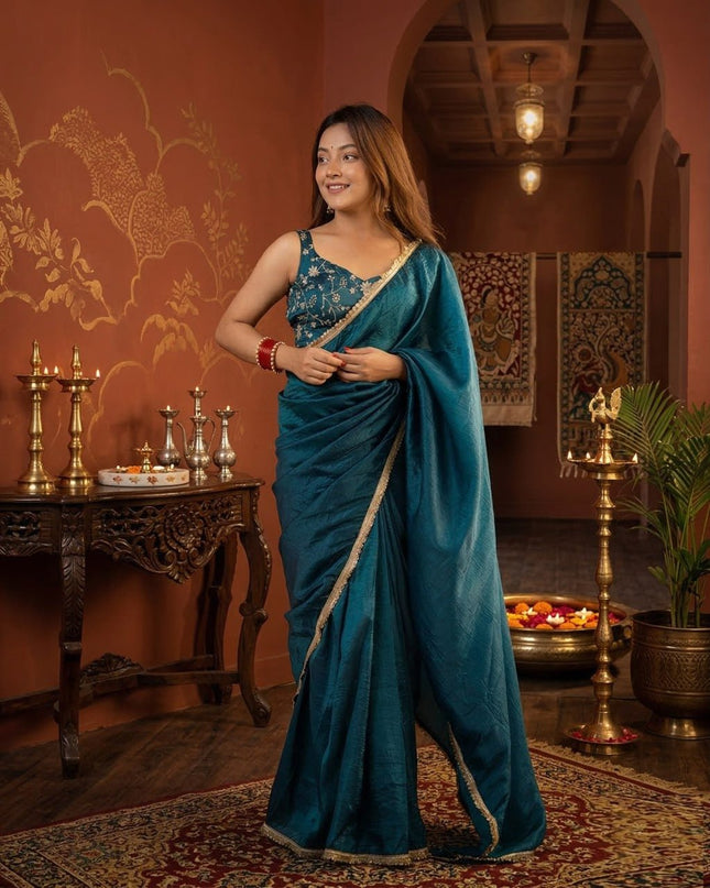 Premium Tissue Silk Saree | Double Sequence & Zari - Rosepetals Luxe