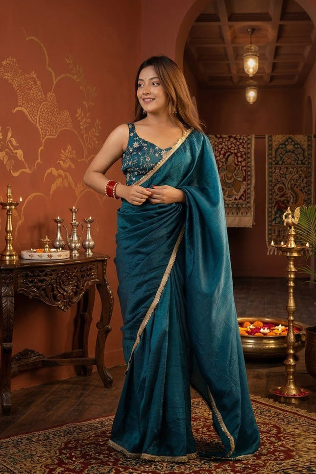 Premium Tissue Silk Saree | Double Sequence & Zari - Rosepetals Luxe