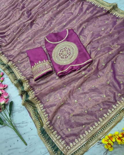 Premium Twill Net Saree | Embroidery, Sequins & Coding Work | Banglori Blouse | Wedding & Festive - Rosepetals Luxe