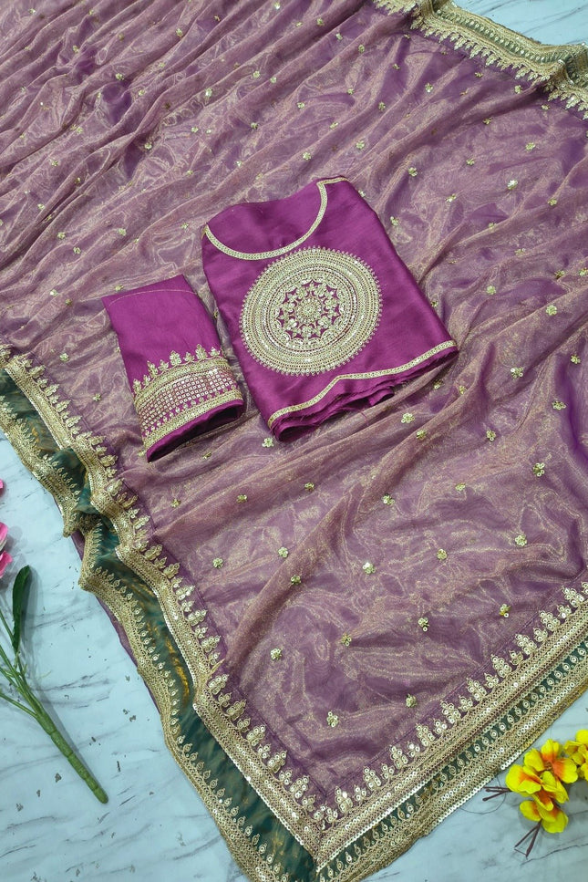 Premium Twill Net Saree | Embroidery, Sequins & Coding Work | Banglori Blouse | Wedding & Festive - Rosepetals Luxe
