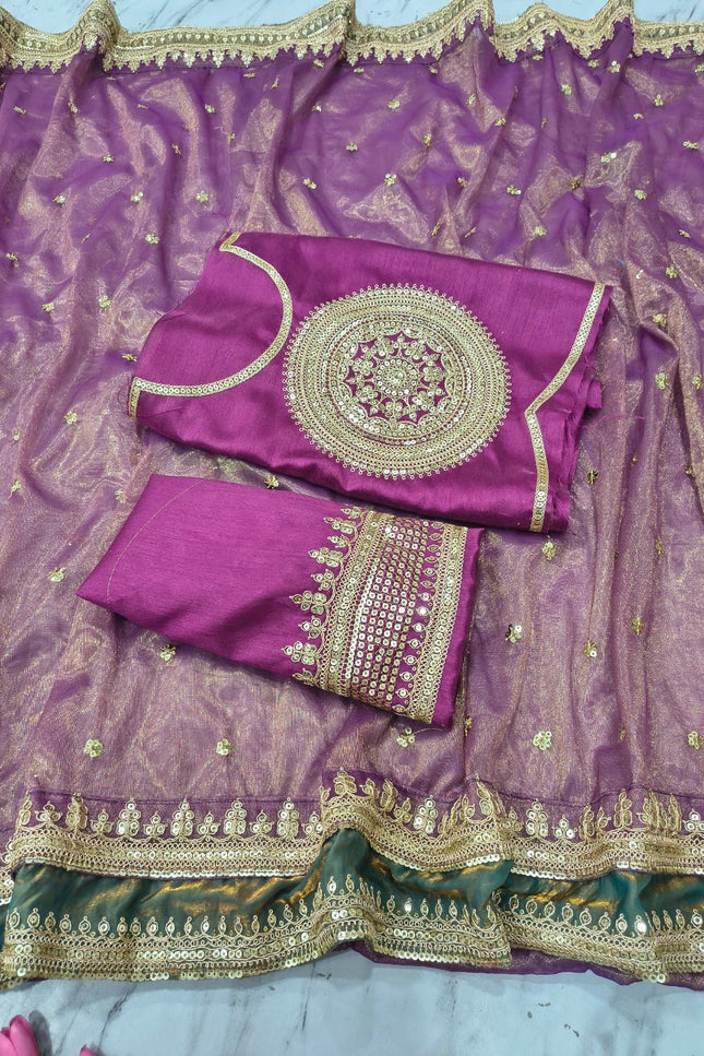 Premium Twill Net Saree | Embroidery, Sequins & Coding Work | Banglori Blouse | Wedding & Festive - Rosepetals Luxe