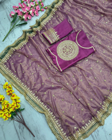 Premium Twill Net Saree | Embroidery, Sequins & Coding Work | Banglori Blouse | Wedding & Festive - Rosepetals Luxe