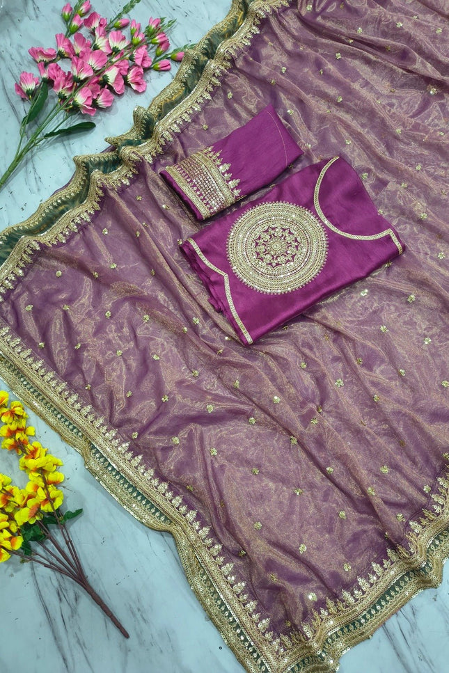 Premium Twill Net Saree | Embroidery, Sequins & Coding Work | Banglori Blouse | Wedding & Festive - Rosepetals Luxe