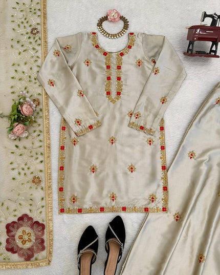 Premium Zapan Satin Silk Plazo Set | Elegant Ethnic Wear - Rosepetals Luxe
