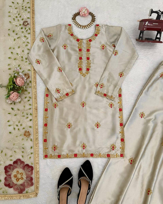 Premium Zapan Satin Silk Plazo Set | Elegant Ethnic Wear - Rosepetals Luxe