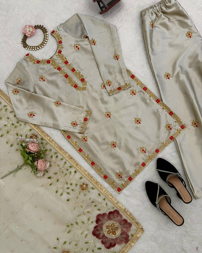 Premium Zapan Satin Silk Plazo Set | Elegant Ethnic Wear - Rosepetals Luxe
