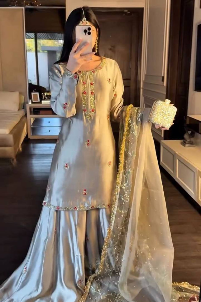 Premium Zapan Satin Silk Plazo Set | Elegant Ethnic Wear - Rosepetals Luxe