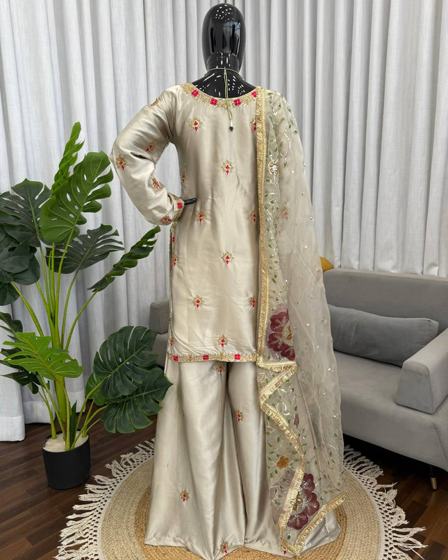Premium Zapan Satin Silk Plazo Set | Elegant Ethnic Wear - Rosepetals Luxe