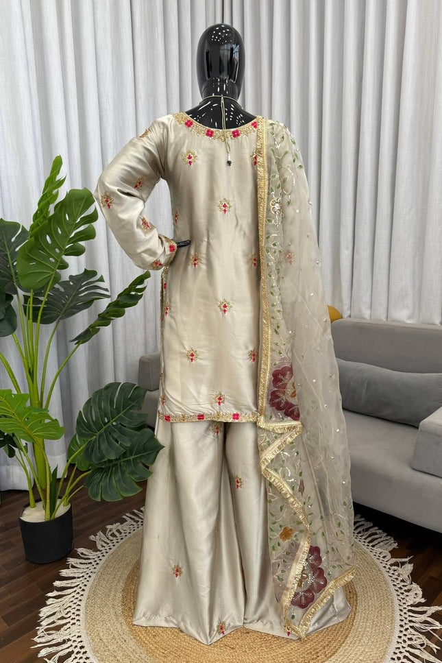 Premium Zapan Satin Silk Plazo Set | Elegant Ethnic Wear - Rosepetals Luxe