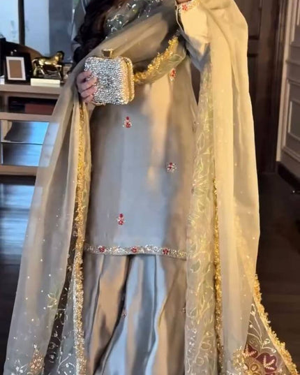 Premium Zapan Satin Silk Plazo Set | Elegant Ethnic Wear - Rosepetals Luxe