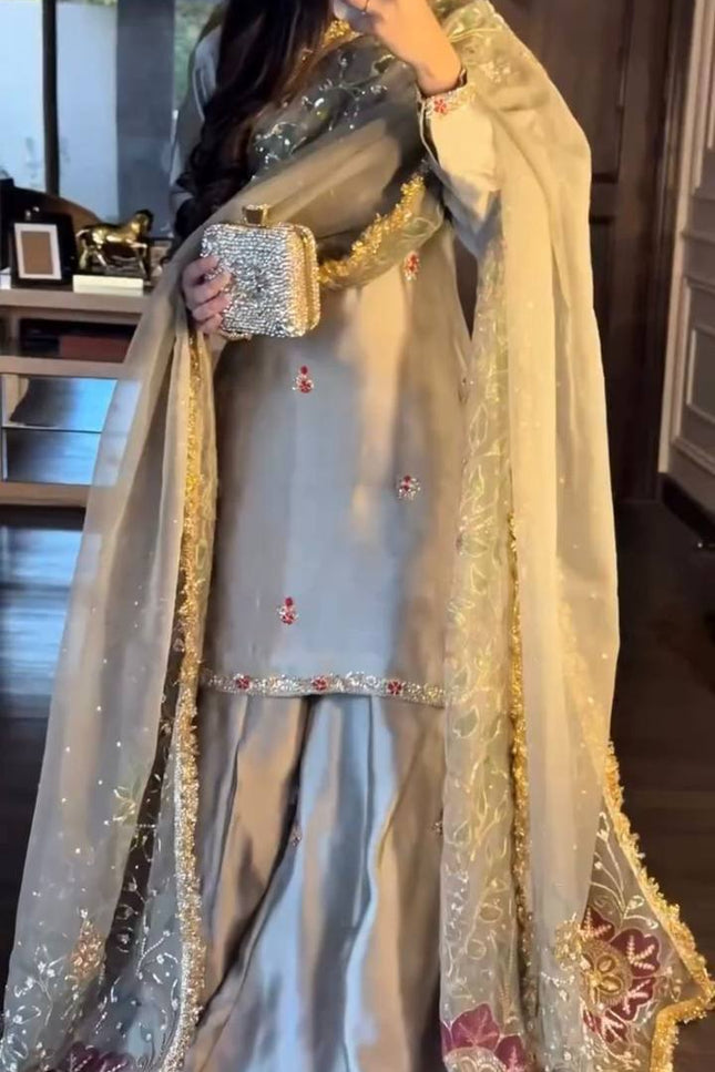 Premium Zapan Satin Silk Plazo Set | Elegant Ethnic Wear - Rosepetals Luxe
