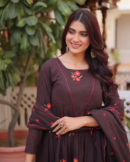 Presenting 3 piece Cotton Kurt Set With Embroidered Work | Perfect For Casual Wear - Rosepetals Luxe