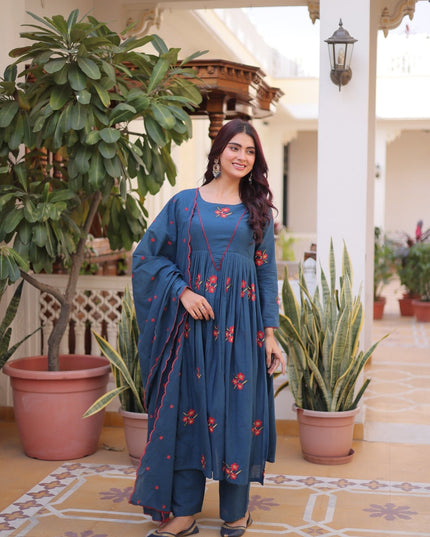 Presenting 3 piece Cotton Kurt Set With Embroidered Work | Perfect For Casual Wear - Rosepetals Luxe
