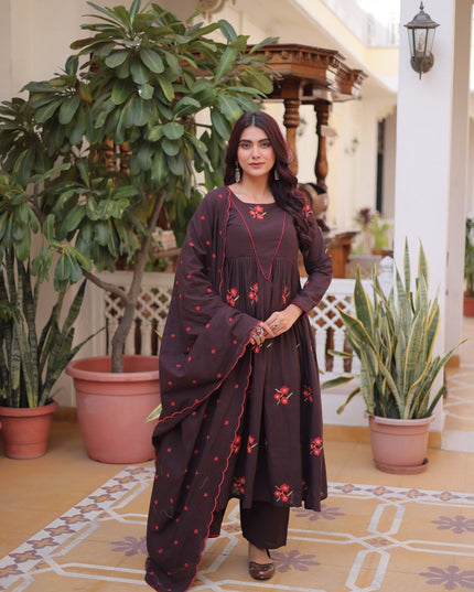 Presenting 3 piece Cotton Kurt Set With Embroidered Work | Perfect For Casual Wear - Rosepetals Luxe