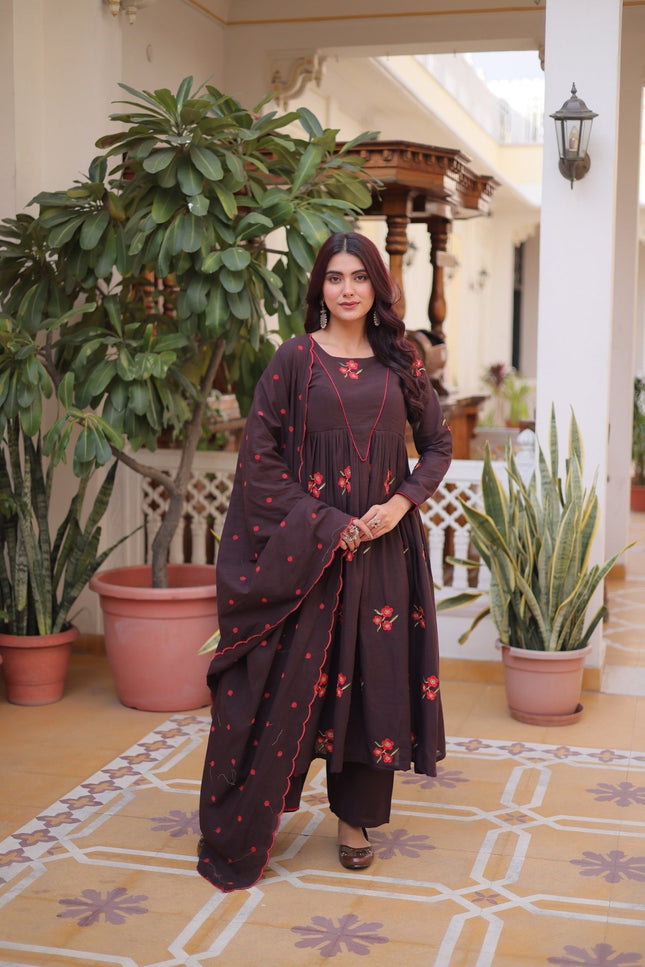 Presenting 3 piece Cotton Kurt Set With Embroidered Work | Perfect For Casual Wear - Rosepetals Luxe
