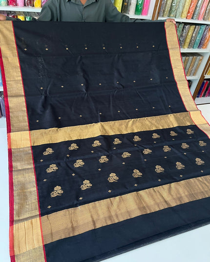 Pure Chanderi Hand Woven Saree | Golden Zari Border & Butis - Rosepetals Luxe