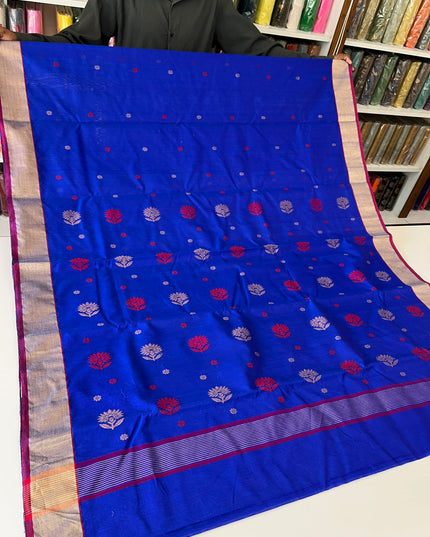Pure Chanderi Hand Woven Saree | Golden Zari Border & Butis - Rosepetals Luxe