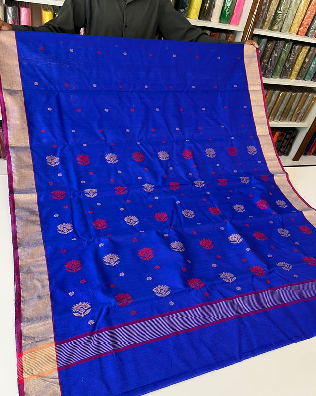 Pure Chanderi Hand Woven Saree | Golden Zari Border & Butis - Rosepetals Luxe