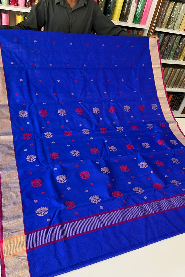Pure Chanderi Hand Woven Saree | Golden Zari Border & Butis - Rosepetals Luxe