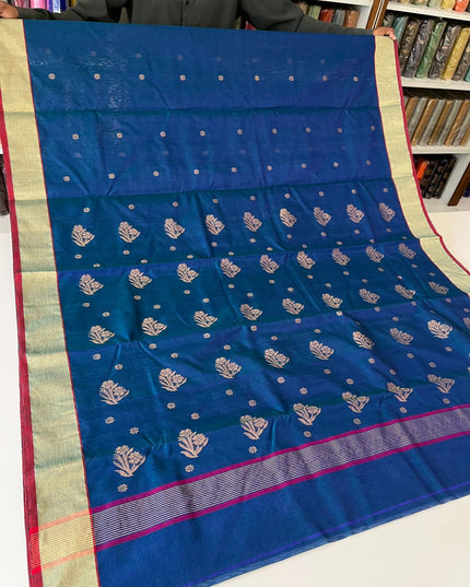 Pure Chanderi Hand Woven Saree | Golden Zari Border & Butis - Rosepetals Luxe