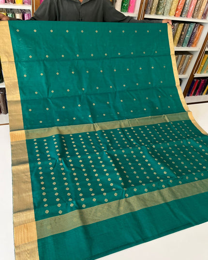 Pure Chanderi Handloom Saree | Golden Zari Border & Ghani Butis - Rosepetals Luxe