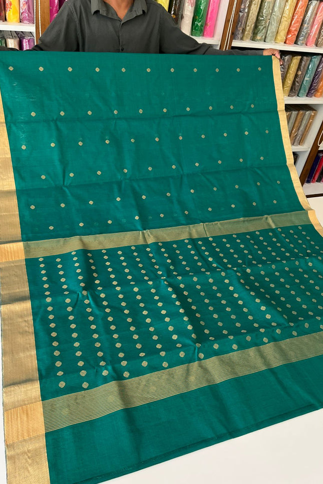 Pure Chanderi Handloom Saree | Golden Zari Border & Ghani Butis - Rosepetals Luxe