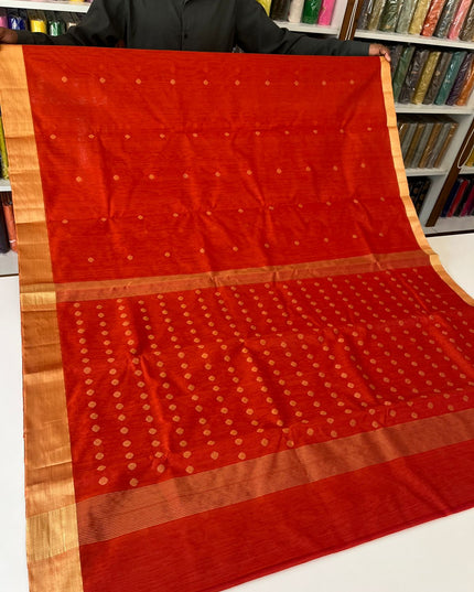 Pure Chanderi Handloom Saree | Golden Zari Border & Ghani Butis - Rosepetals Luxe