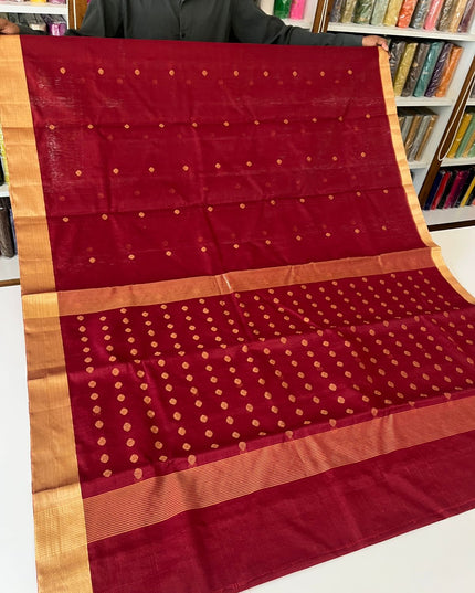 Pure Chanderi Handloom Saree | Golden Zari Border & Ghani Butis - Rosepetals Luxe