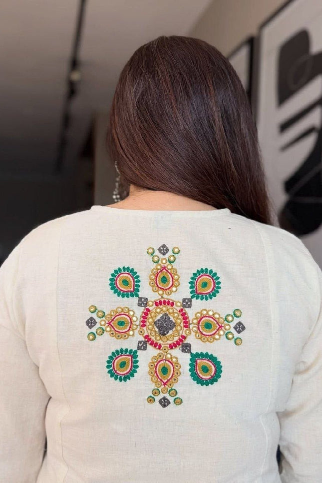 Pure Cotton A-Line Kurti & Pant Set | Heavy Embroidery | Full Lining & Pockets | Festive Ethnic Wear - Rosepetals Luxe