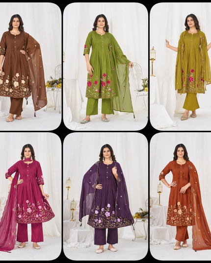 Pure Cotton Anarkali Kurti Set | 3-Piece with Culottes Pant & Dupatta | Festive Ethnic Wear - Rosepetals Luxe