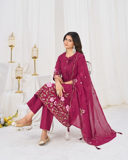 Pure Cotton Anarkali Kurti Set | 3-Piece with Culottes Pant & Dupatta | Festive Ethnic Wear - Rosepetals Luxe