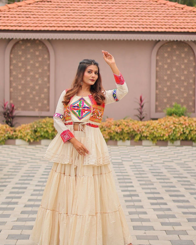 Pure Cotton Gamthi Lehenga Choli with Koti | 9 Mtr Flare | Fully Stitched - Rosepetals Luxe